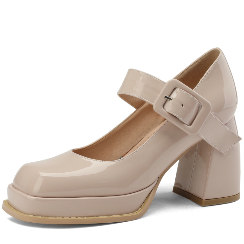 White Black Women's High Heels New Mary Janes Platform Genuine Leather Female Working Party Dance Wedding Shoes Dress Pumps ca1e