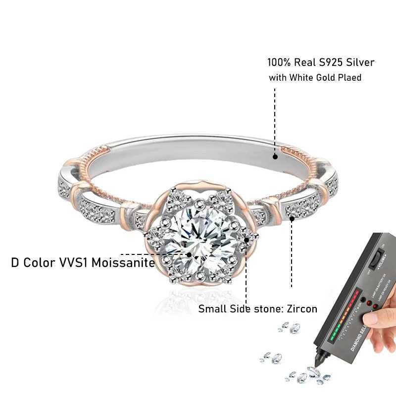 Tezzc 0.5ct Moissanite Pure Sier Gold Plated Dia Tested Party Womens Wedding Rose Ring W240829