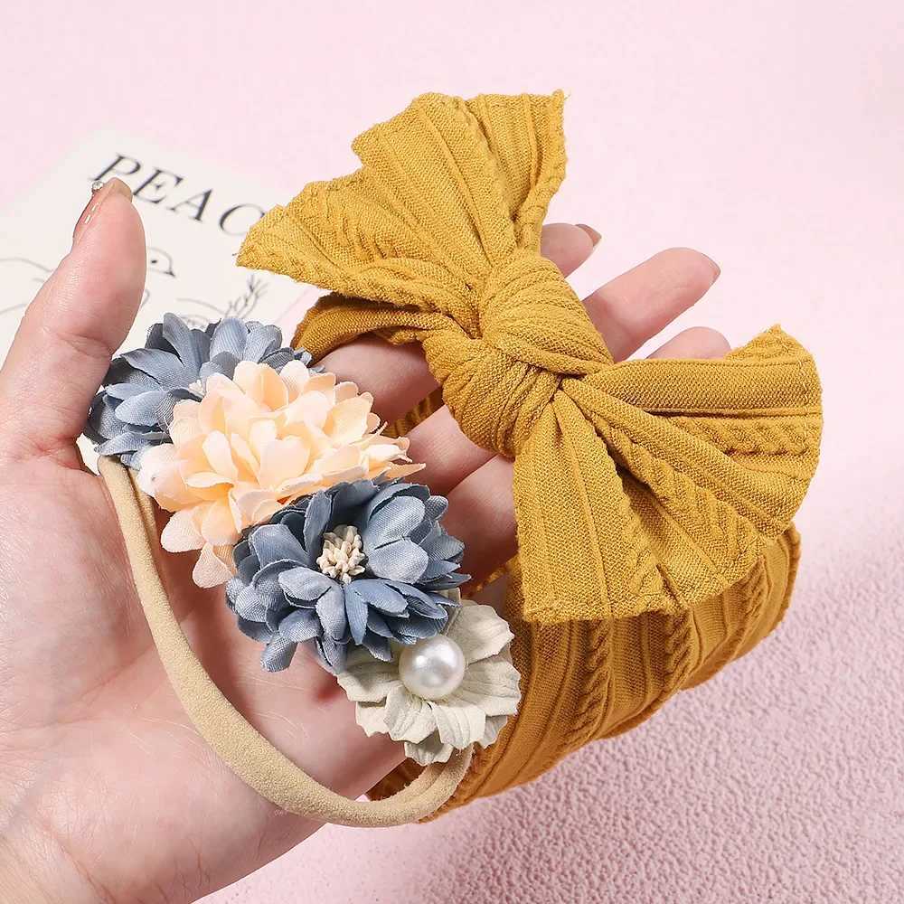 3 pieces/set of cable knitted flower baby headband for girls elastic turbine baby hair strap nylon newborn headband baby hair accessories CL240830