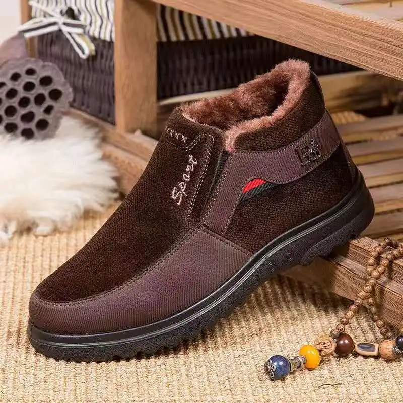 Waterproof Winter Snow Warm Fur Casual Men Antislip Boots Plush Cotton Shoes 2024 4382