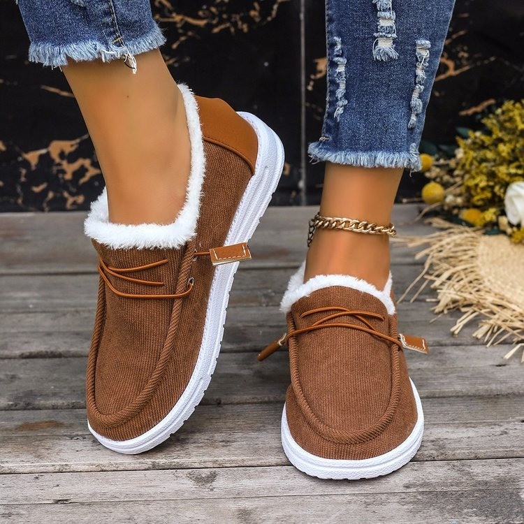 Women's autumn and winter over-sized round toe lace up and plush warm cotton shoes
