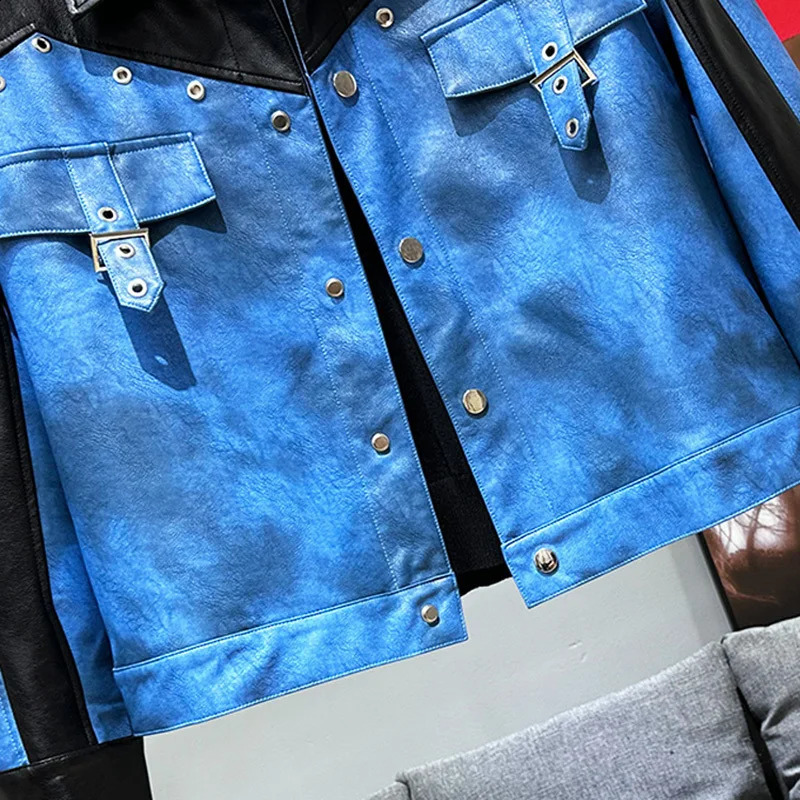 PFHQ Autumn Winter Mens Jacket Korean Fashion Paradigm Short Sleeve Splicing n Mens Top Casual 21Z6057 240830
