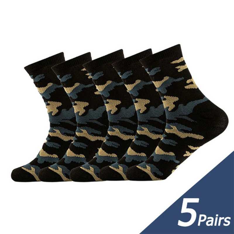 Men's Socks Urgot Brand 5 Pairs Autumn And Winter Mid-tube Camouflage Socks Thick Large Size Socks Mens Long-tube Cotton Socks Y240830XJN2