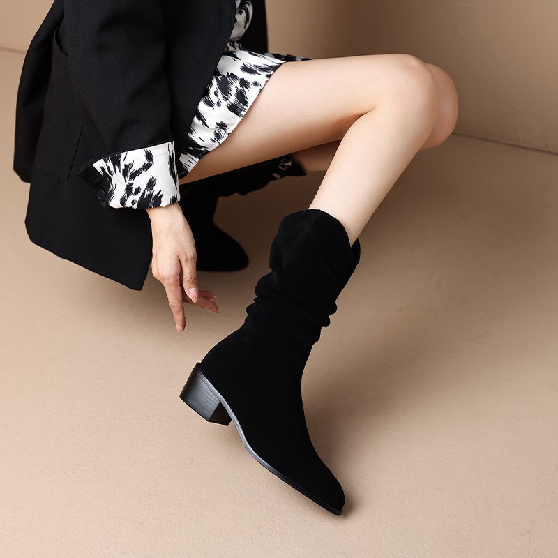 Fold Sexy Mid Calf Fashion Boots High Heels for Winter Women Shoes Autumn Female Pointed Toe Pumps ca67