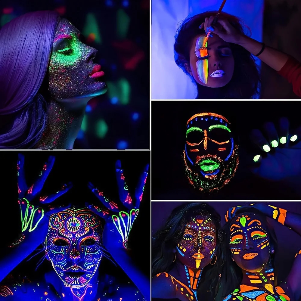6 Colors/Set Quicker Dry Glow in the Dark Body and Face Paint Halloween Party Washable Fluorescent Makeup Music Festival 240829