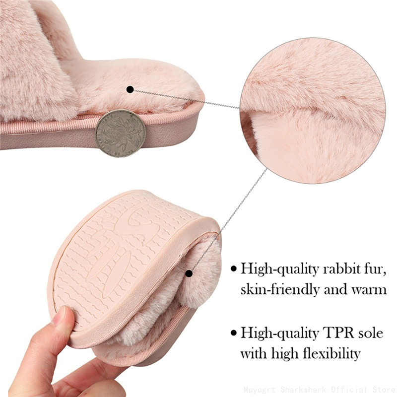Winter 2023 Women Home Indoor Casual Fuzzy Female Flip ps Fluffy Shoes Cross Slides New Ladies Soft Plush Furry Slippers 0453