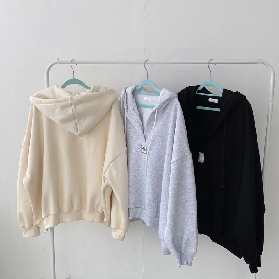 BF style loose womens hooded jacket with bat sleeves zipper top autumn full matching fashionable sportswear 240827