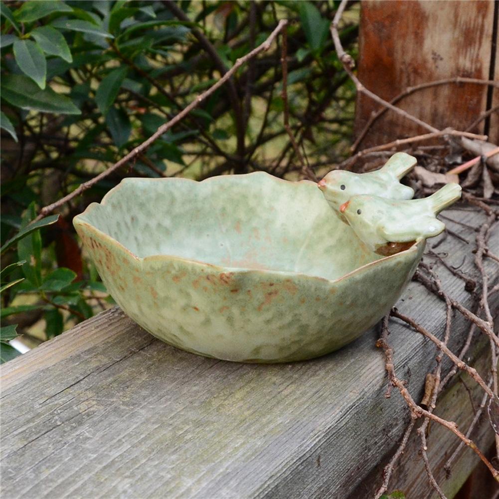 Ceramic Birdbath Bowl Bird Feeder Food Holder Container Bird Feeding Tray For Outdoor Garden Courtyard Decoration