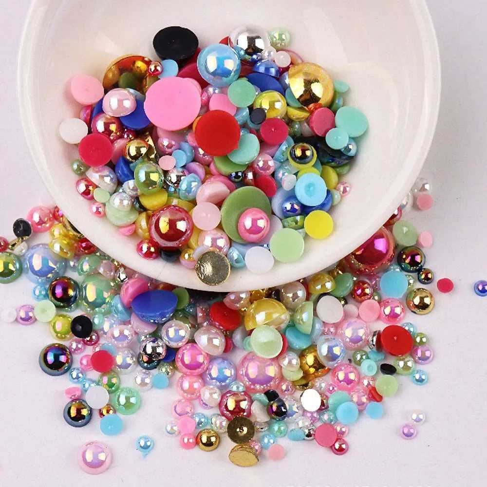 240pcs/bag color semi-circular flat back pearl accessories mixed size (3-10mm) for nail art decoration ABS imitation pearl beads W240829
