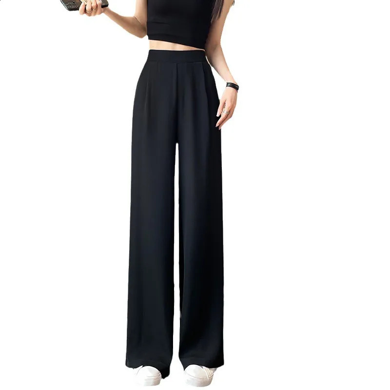 Thin Summer Wide-leg Ice Filament Permeability Spring Women Elastic Waist Stright Long Wide Leg Pants Casual Female Z260314