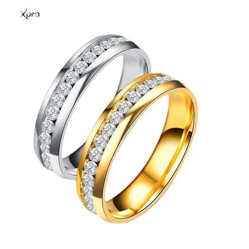 Fashion Crystal Stainless Steel Couple Ring Mens Titanium Steel Wedding Ring Engagement Ring Anniversary Jewelry Gift W240829