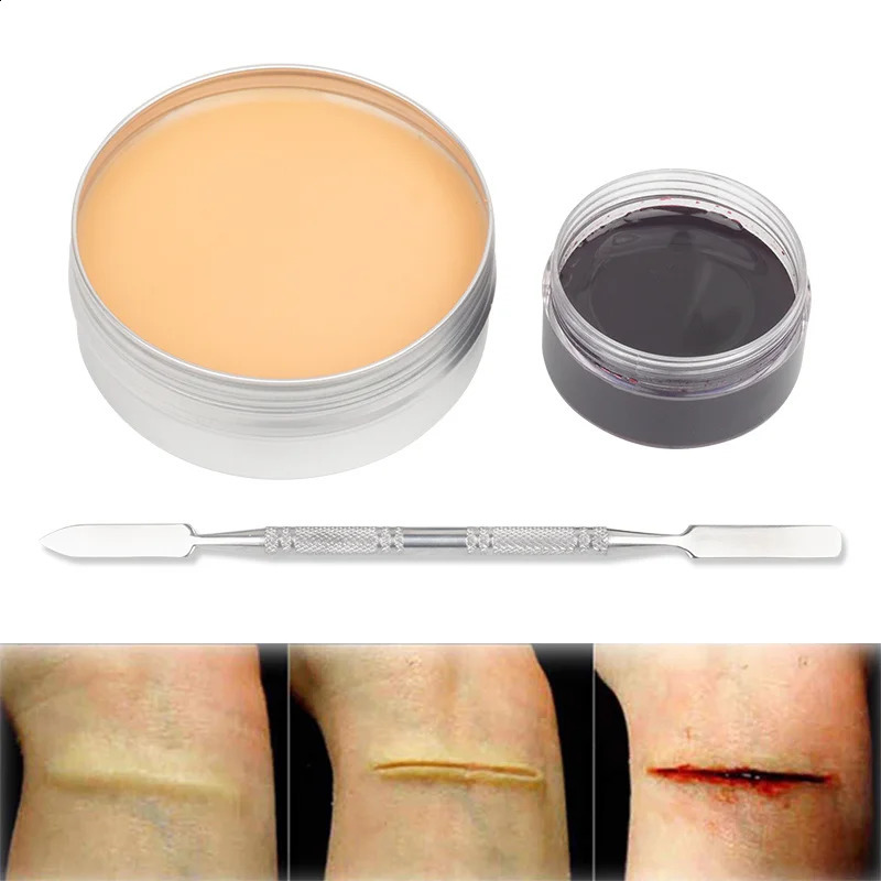 2/4/5 SFX makeup sets special effects Halloween party wound scar wax makeup paired with spatula sponge to create a blood splatter shape 240829