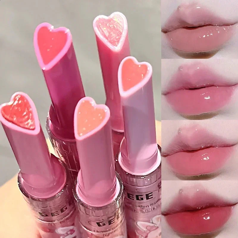 Waterproof transparent jelly heart-shaped lip gloss long-lasting non stick cup water gloss mirror lipstick pen cosmetics 240829