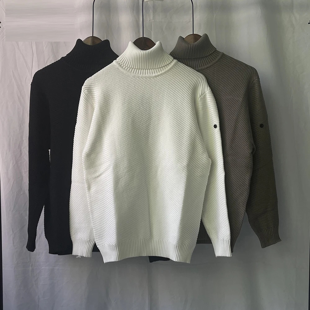 High quality turtle neck sweater mens sleeve cross embroidered knitted sweater mens badge puller mens 240829