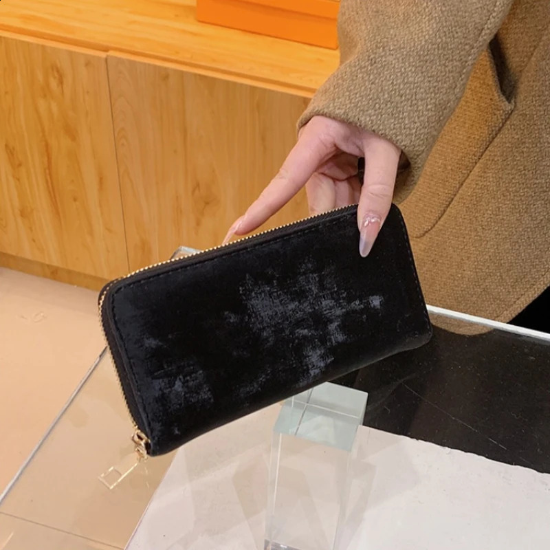 Solid Thread Zipper Long Faux Suede Wallet Bags for Women Simple Card Holder Note Compartment Clutch Bag 240830