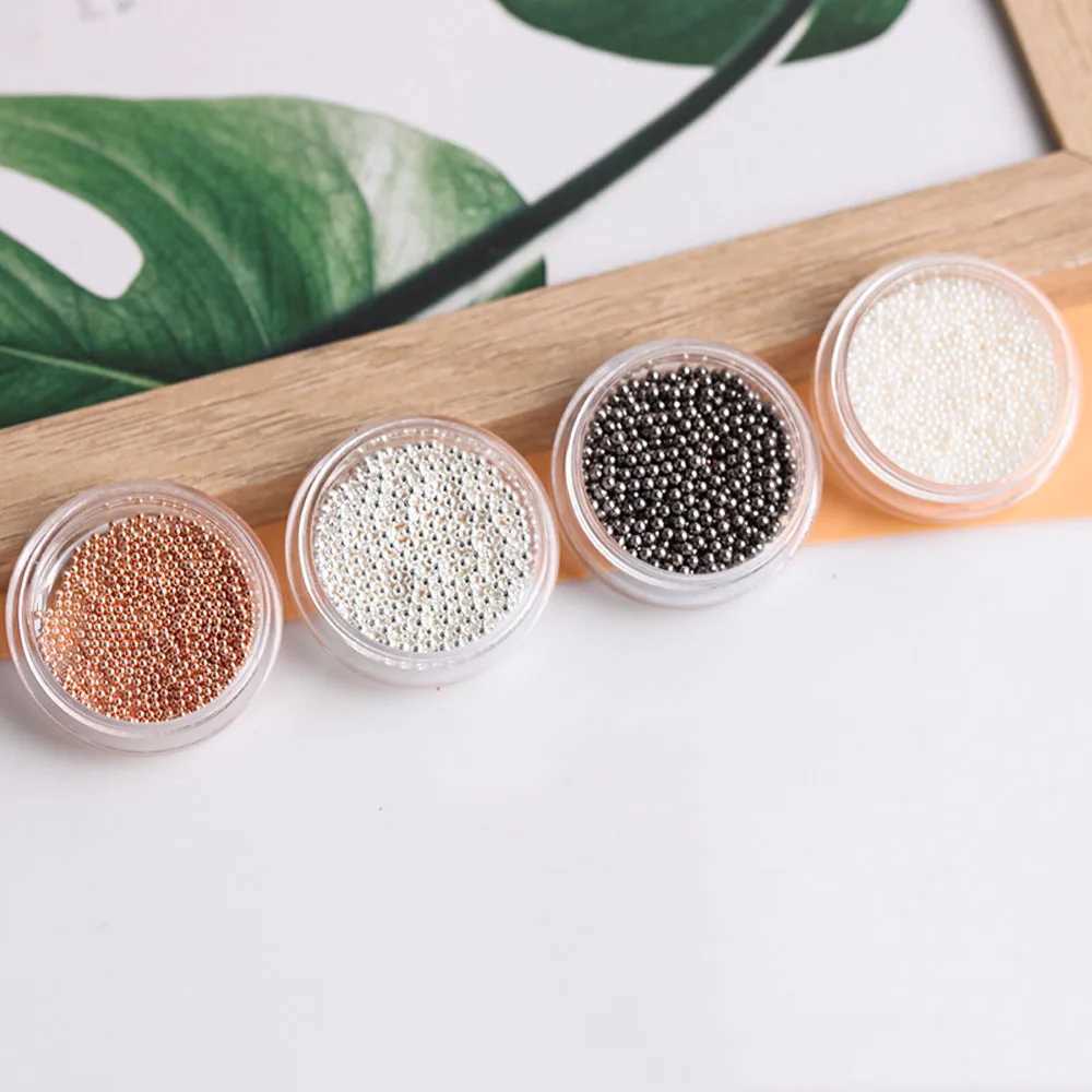 1 can of 1/1.5/2/3mm nail art metal beads rose gold/silver/black/white stainless steel balls small micro caviar decorative nail beads W240829
