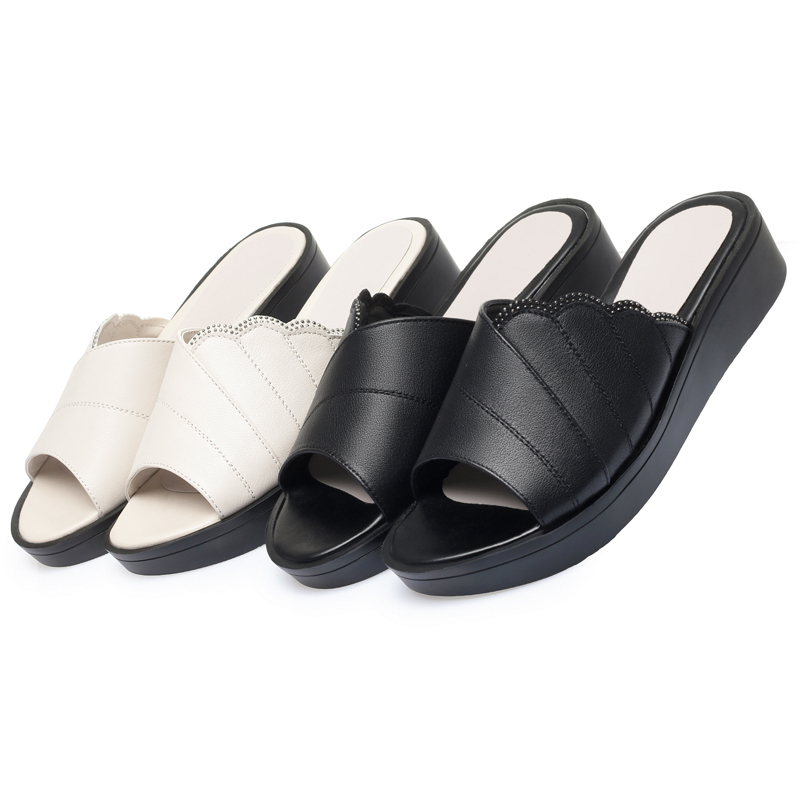 AIYUQI Women Slippers Summer 2024 New Genuine Leather Fashion Women Slippers Large size Wedge Mom Slippers