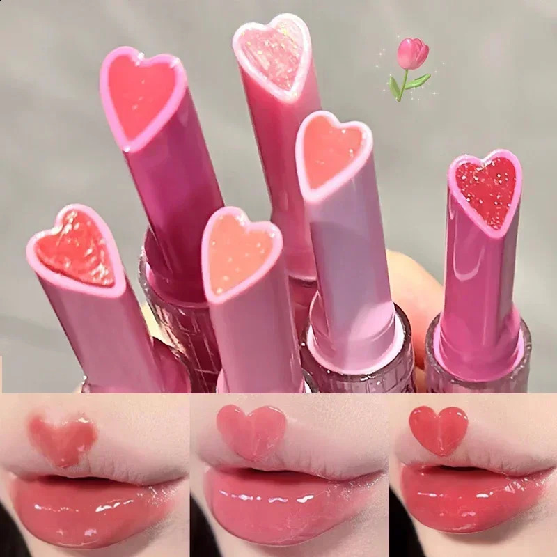 Waterproof transparent jelly heart-shaped lip gloss long-lasting non stick cup water gloss mirror lipstick pen cosmetics 240829