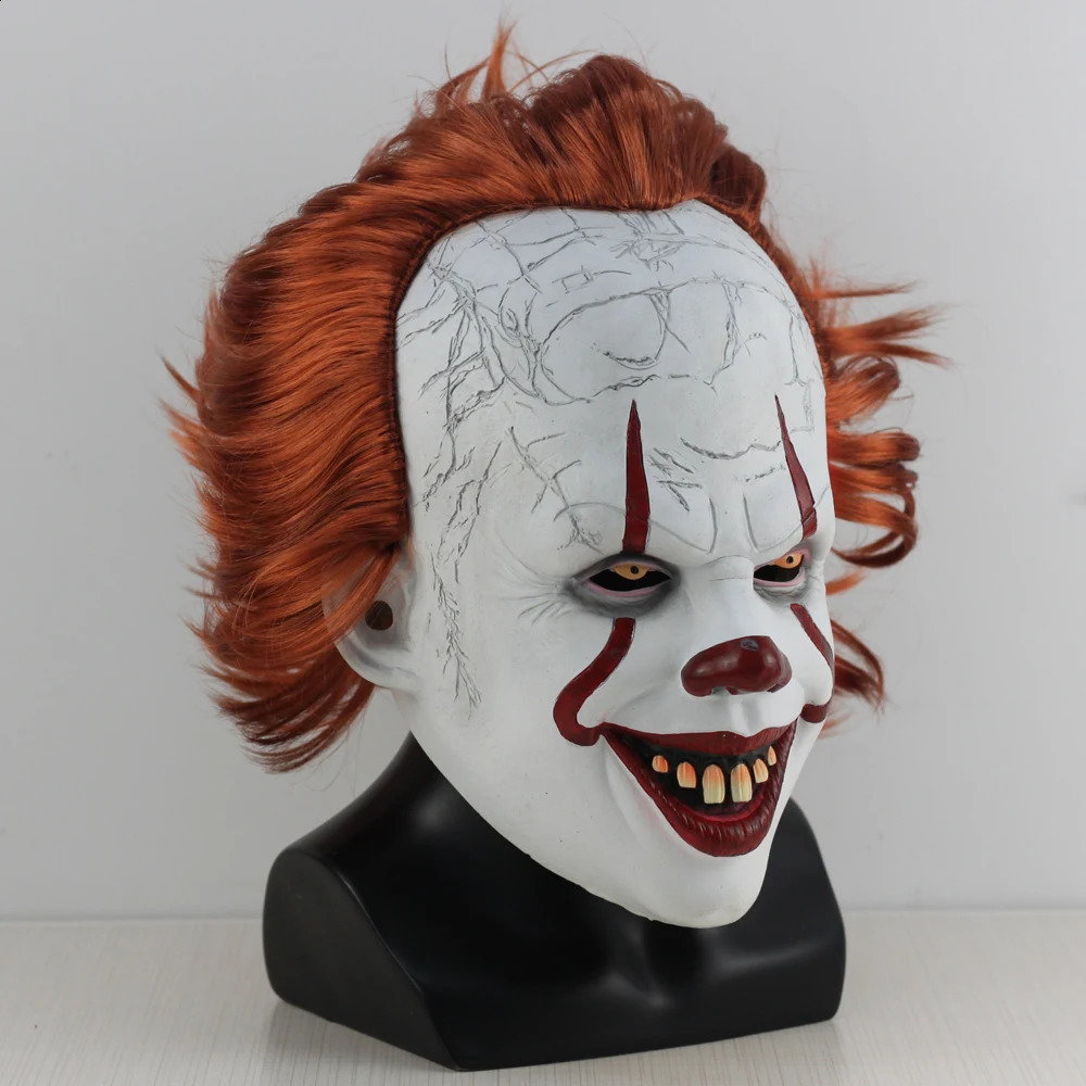 Horror Pennywise Joker Mask Cosplay Scary Creepy Evil Demon Clown Killers Latex Helmet Halloween Carnival Party Costume Props 240829