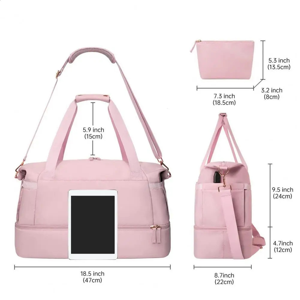 Ship from US Weekender Bag with Shoe Compartment Waterproof Wet Dry Separation Travel Bags Usb Charging for Yoga 250228FBB