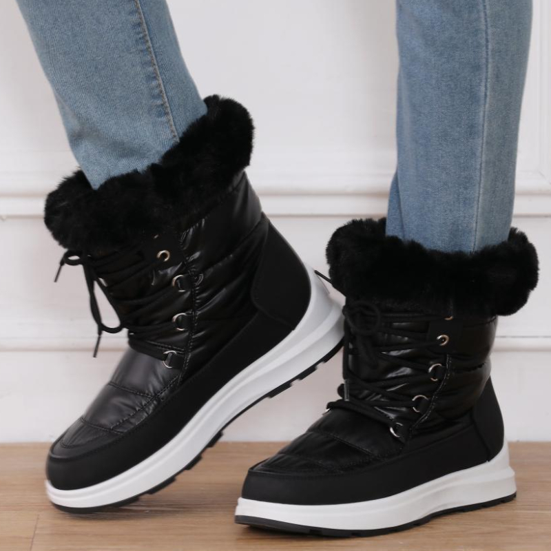 Fashion Faux Fur Waterproof Snow Boots Women Lace-Up Thicken Plush Winter Botas Mujer Non-Slip Warm Platform Ankle Boots