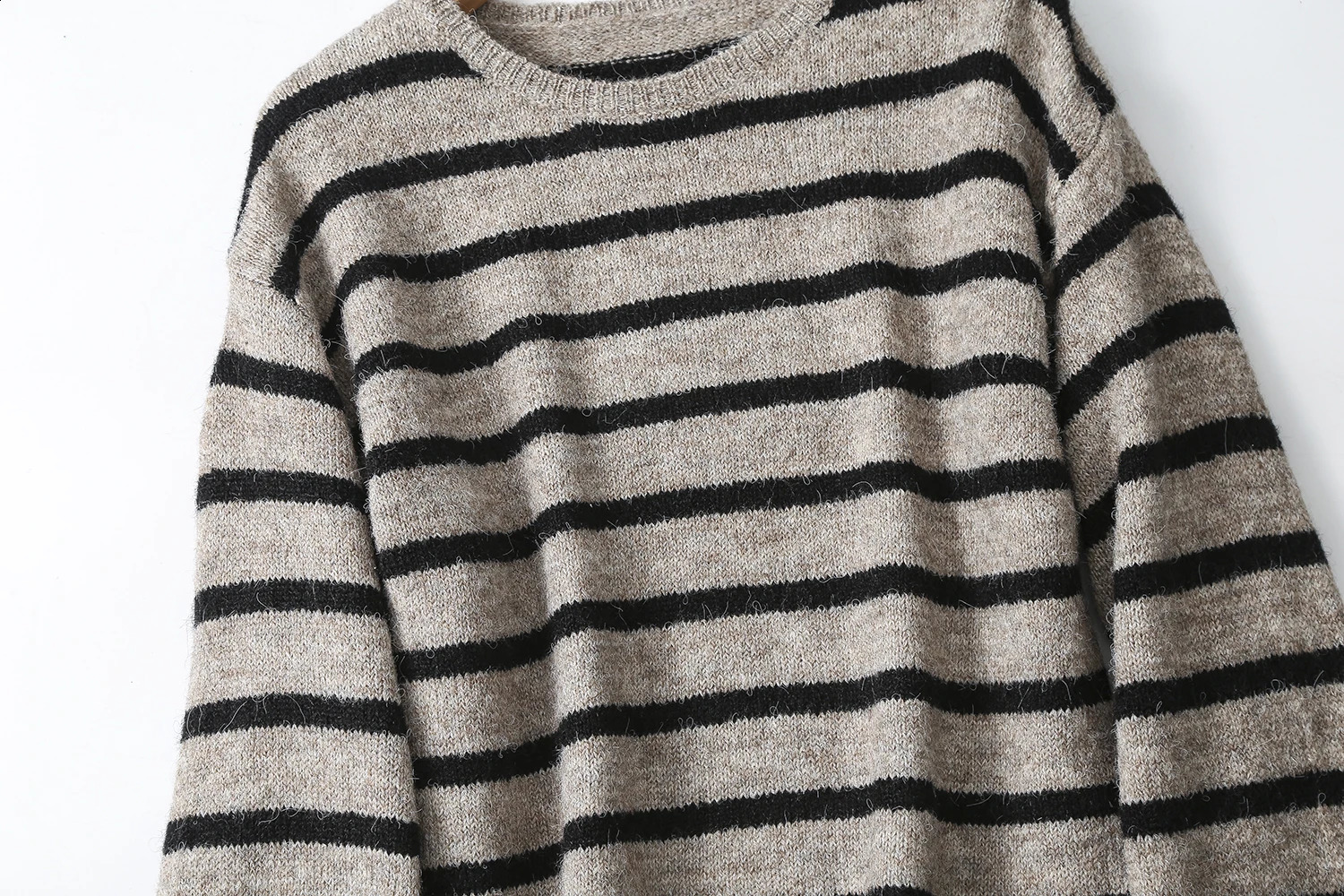 Ethereal MD Womens Casual Lazy Soft Wax Striped Cream Neck Sweater 240827