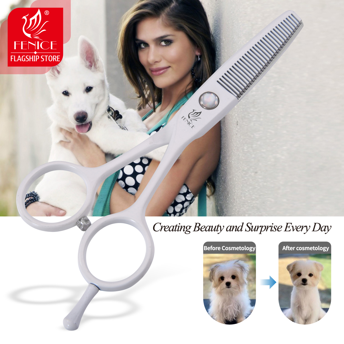 Fenice JP440C 5.5 inch Pet Scissors Dog Grooming Scissors Thinning Scissors Shears for Dogs & Cats Animal Face Eyes Mouth Ears