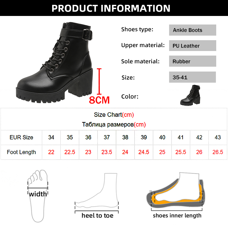 High Women's Heels Ankle for 2023 Black PU Leather Platform Short Boots Woman Side Zipper Thick Heeled Punk Botas De Mujer abca Platm
