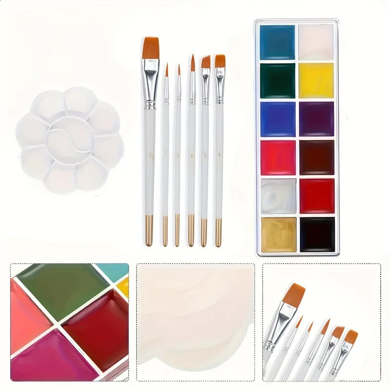 12 colors fluorescent paint with brushes and stickers and body art paint UV luminous fluorescent party beauty and makeup 240829