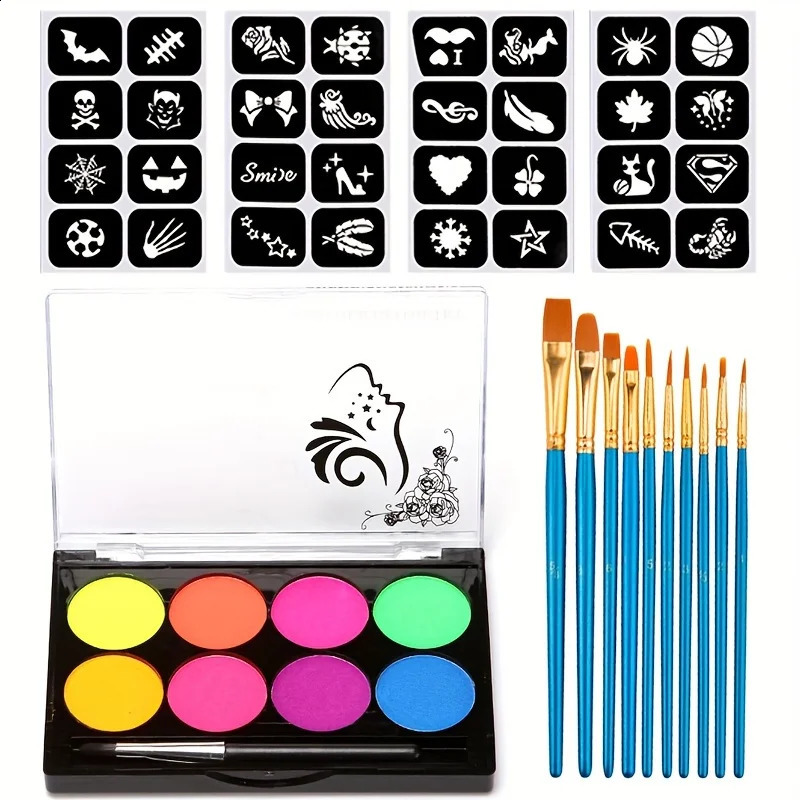 8-color luminous painting stickers body art painting UV luminous Halloween party dresses beauty and makeup 240829