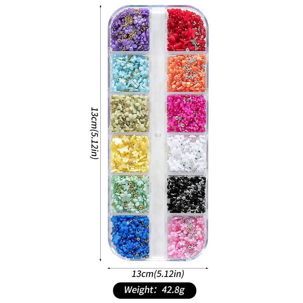 12 grid acrylic flower nail charm 12 color set 3D flower nail art Rhinestone mixed flower spring gemstone DIY nail supplies W240829