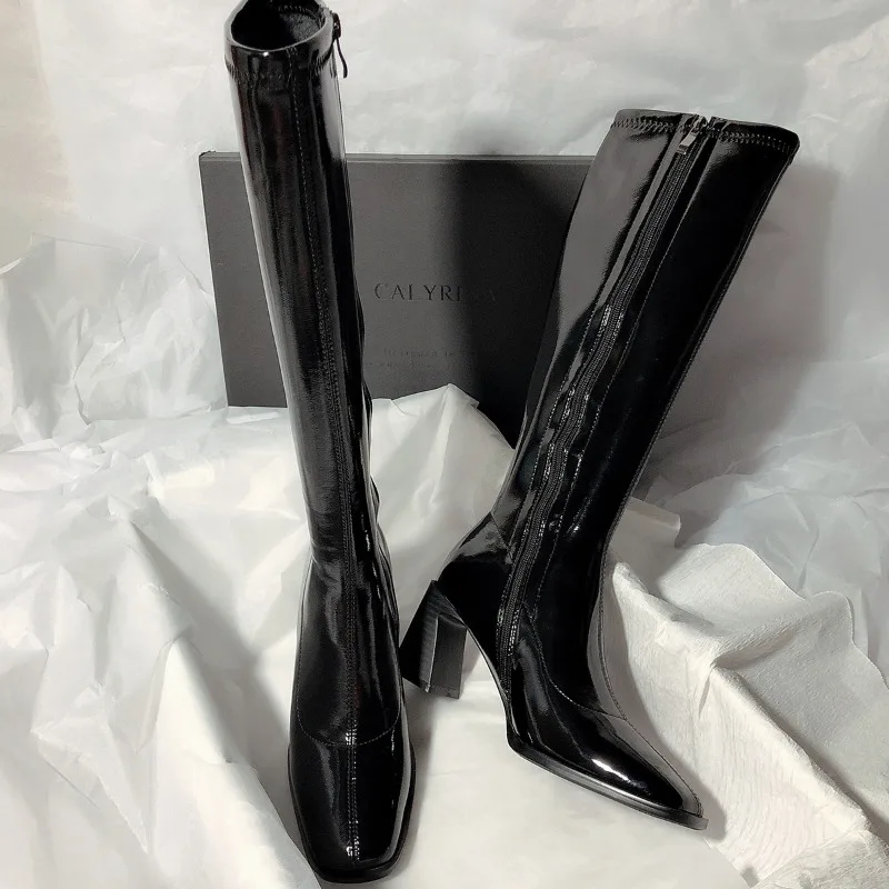 Winter Heel Knee Boots Women Fashion Square Toe Long Knight Bootties Ladies High Quality Shoes
