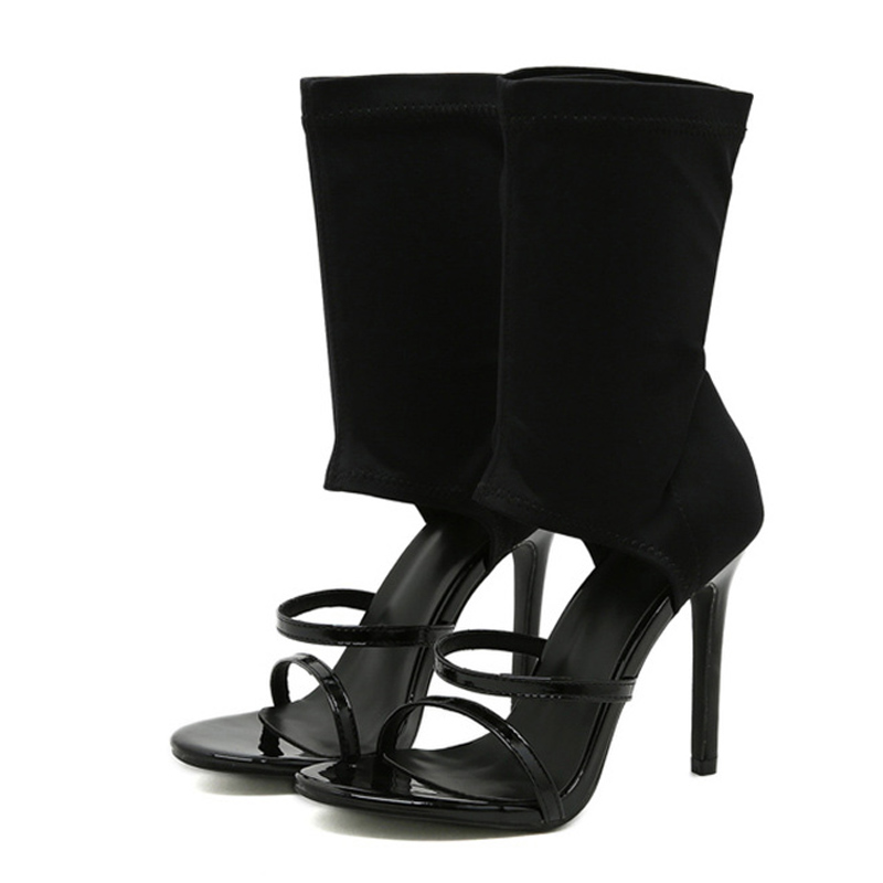 Women's White Open Toe Elastic Stiletto Heel Boots - Summer Fashion hot Design, Hollow Out, Sexy