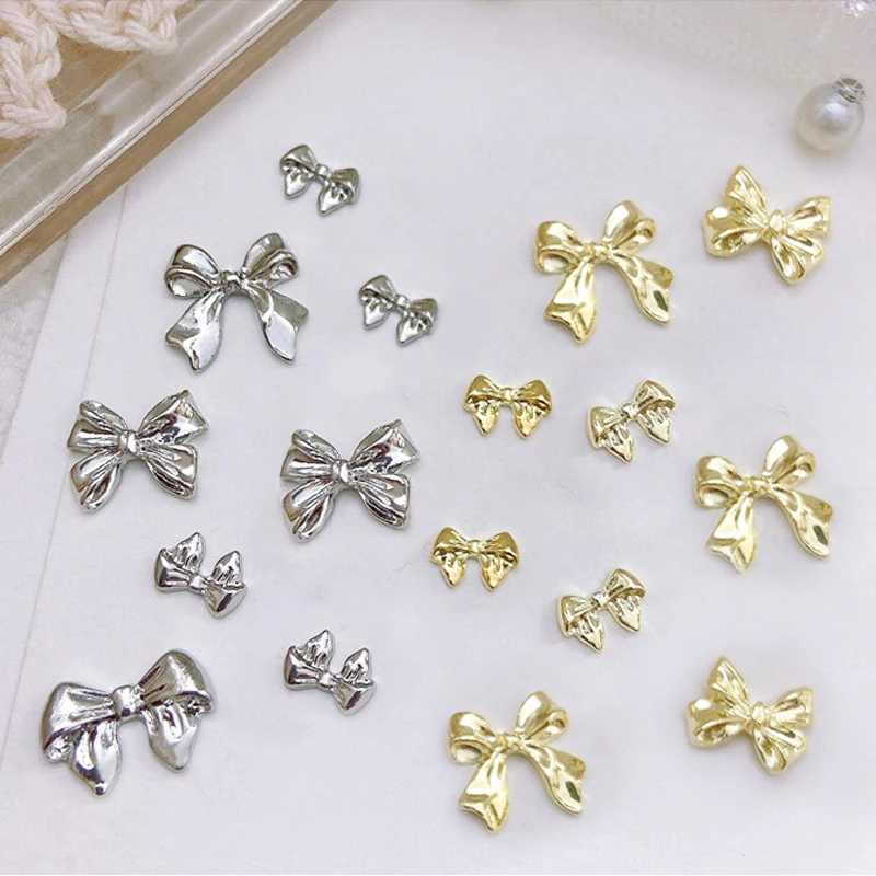10 pieces of metal bow nail art charm 3D alloy silver/gold bow knot ribbon nail decoration DIY luxury handmade accessories W240829