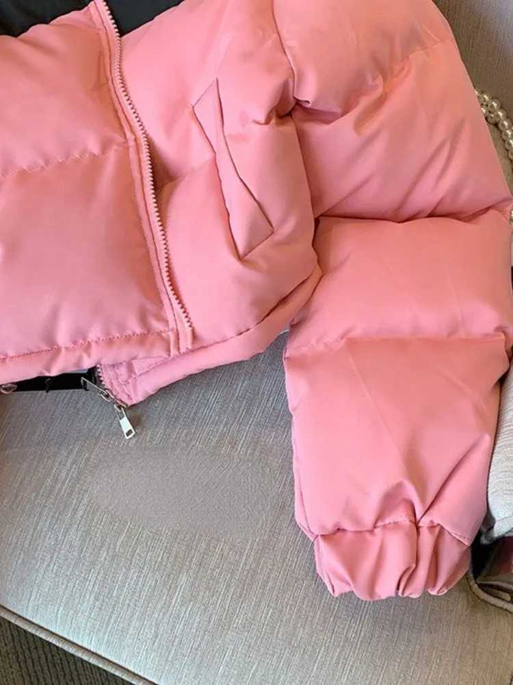 Women's Down Parkas 2024 Fashion and Leisure Stand up Collar Thickened Warm Womens Park Winter Patch Work Retro Jacket Y2K Letter Zipper Loose Sh