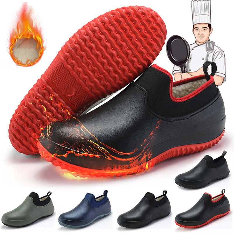 2025 NEW Kitchen Men Working Add Non slip Waterproof Chef Casual Unisex Work Water Shoes Rain Cotton Boots bf