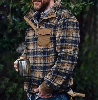 2024 Autumn/Winter men's casual flannel fleece hoodie button pocket sweater Q240830
