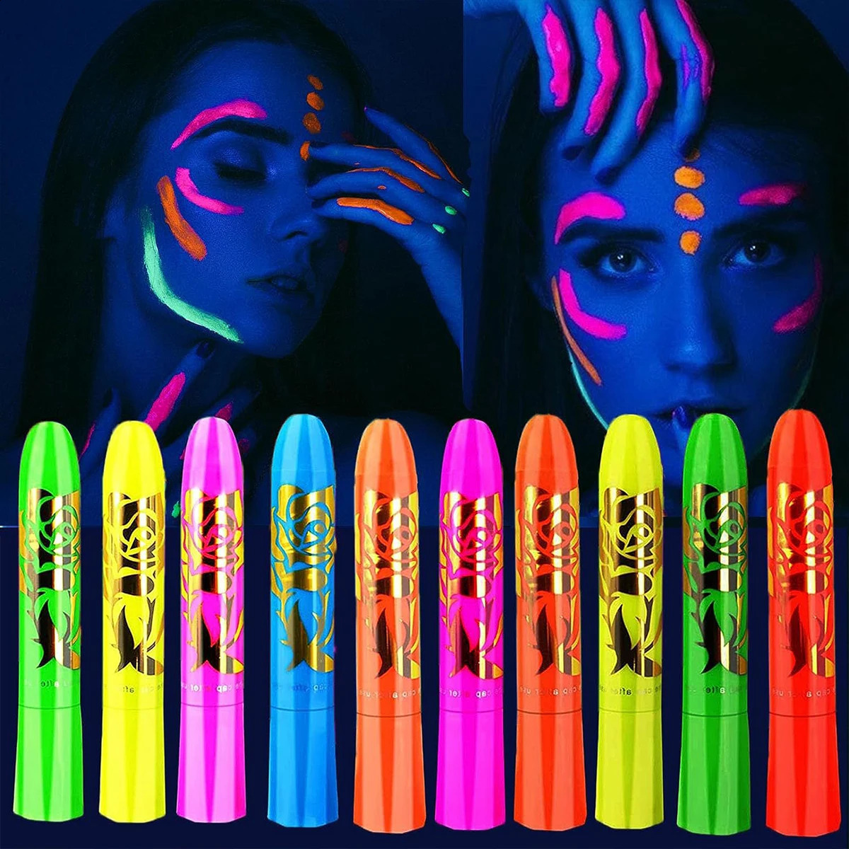 12 piece set of Halloween party decoration UV fluorescent human body painting fluorescent pen - suitable for Halloween makeup 240829