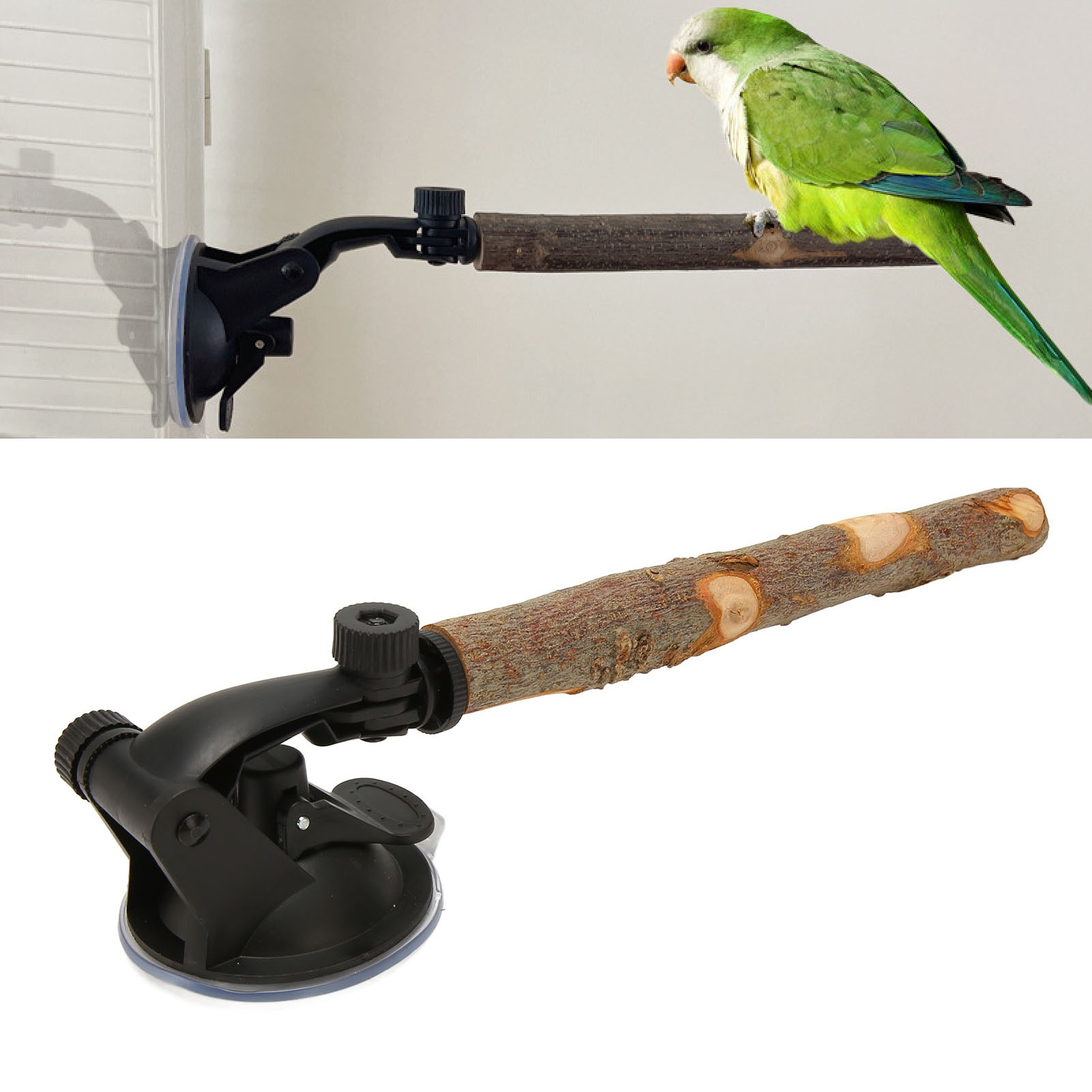 Wood Parrot Perch Prevent Slip Interactive Bird Window Perch Stand With Suction Cups For Small Medium Bird