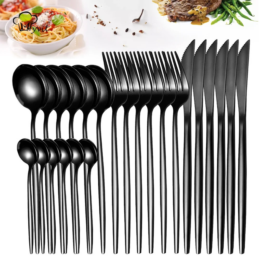 Dinnerware Silverware Set 4-24pcs Kitchen Flatware Tableware Cutlery Set for Home Restaurant Steak Knife Fork Spoon Tea Spoon 240830