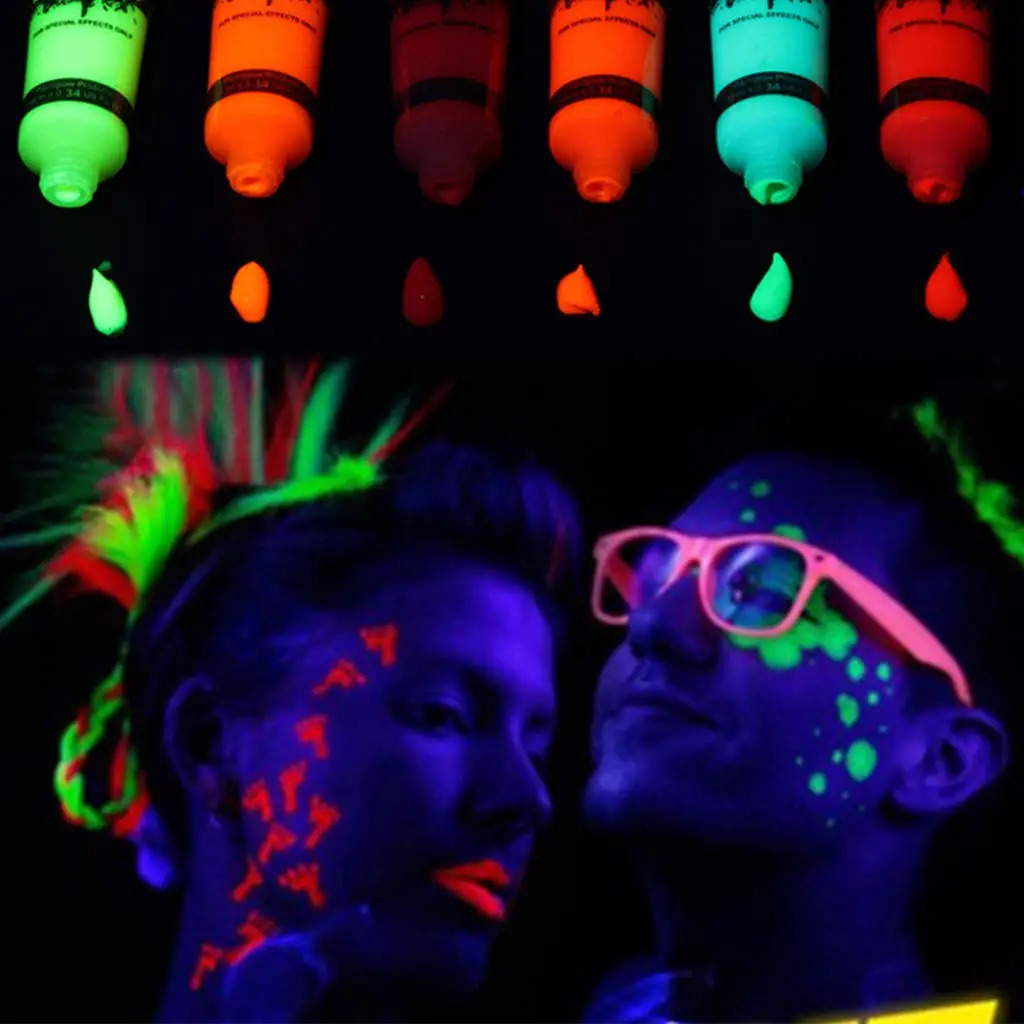 8-color 25ml UV neon face body paint neon fluorescent glow safe body paint for holiday parties Halloween makeup holiday parties 240829