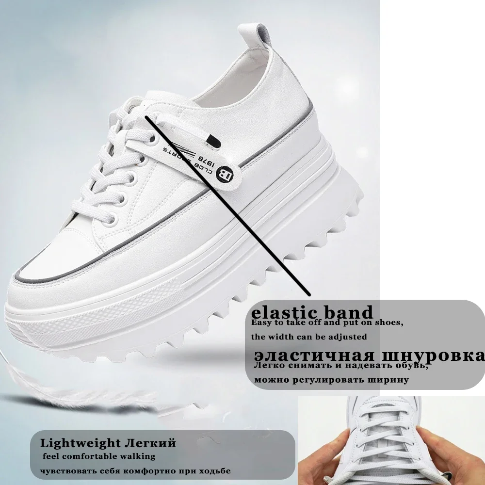 Fujin 5.5cm Genuine Leather Platform Wedge Shoes Chunky Sneaker White Casual Shoes Comfortable Breathable Spring Autumn Shoes