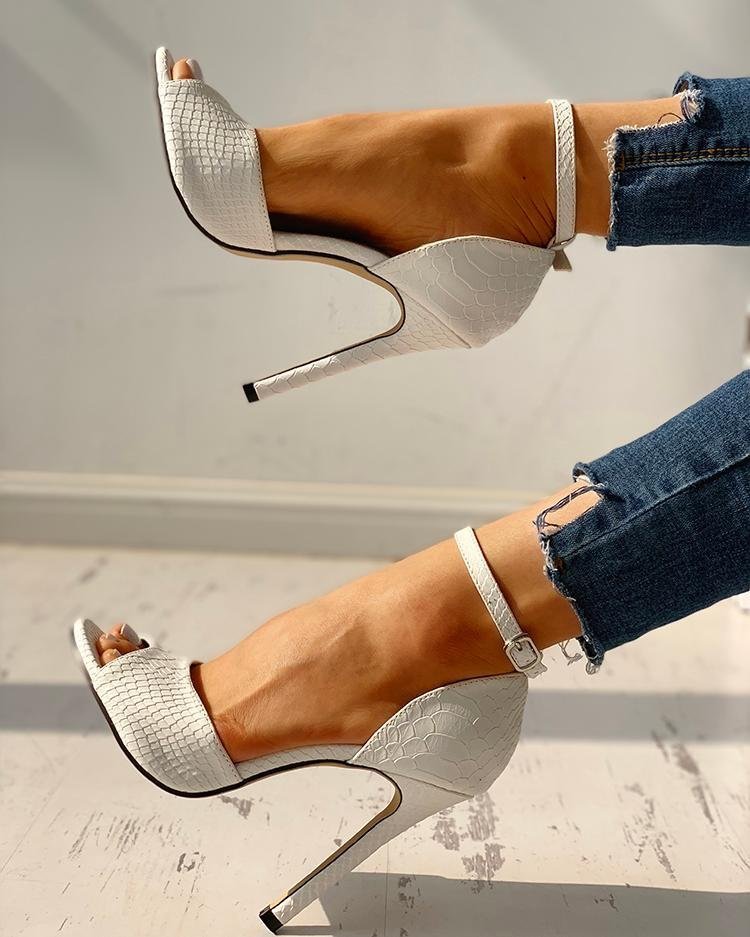 Dress Sexy Wedding Shoes Women Ankle Strap Peep Toe Heel Sandals White Super High New Heels Buckle Snake Pattern Woman Pumps fedc s