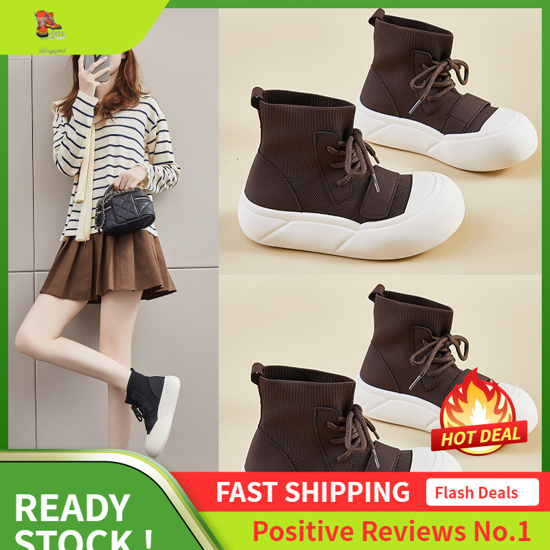 Ddmysports Ins Trendy Korean Version High Bang Fly Woven Fabric For Women Autumn New Style Student Running Casual Board Shoes Height Increasing XT OUT