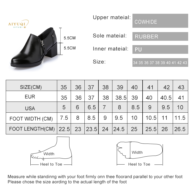 Women shoes waterproof Genuine leather high-heeled women's singles shoes high quality fashion ladies Casual Shoes