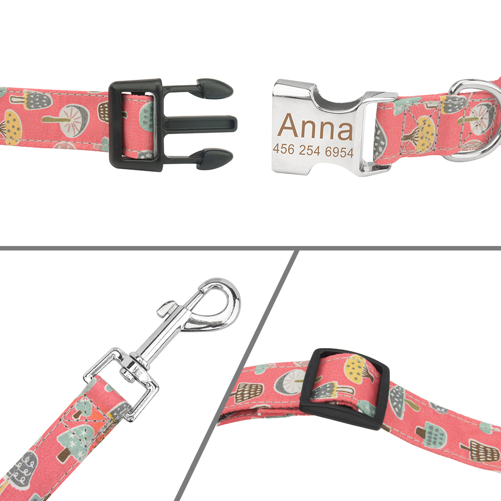 Personalized Dog Collar for Medium Large Small Dogs with Name & Phone Number Engraved Metal Buckle - Fancy Tie Leash Available