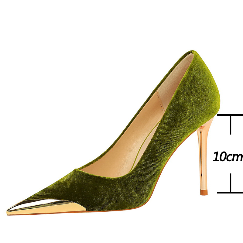 BIGTREE Women's Metal Pointed High Heels Fashion Stilettos Banquet Ladies Pumps Sexy Party Shoes Suede