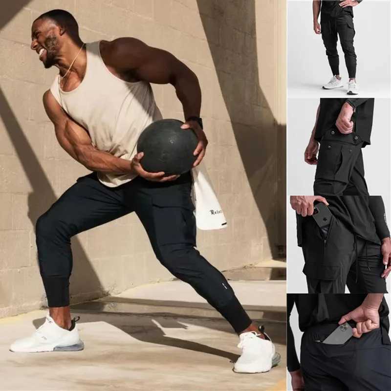 Y2K Techwear mens gym jogging black pants mens sports pants casual goods mens tight pants W240829