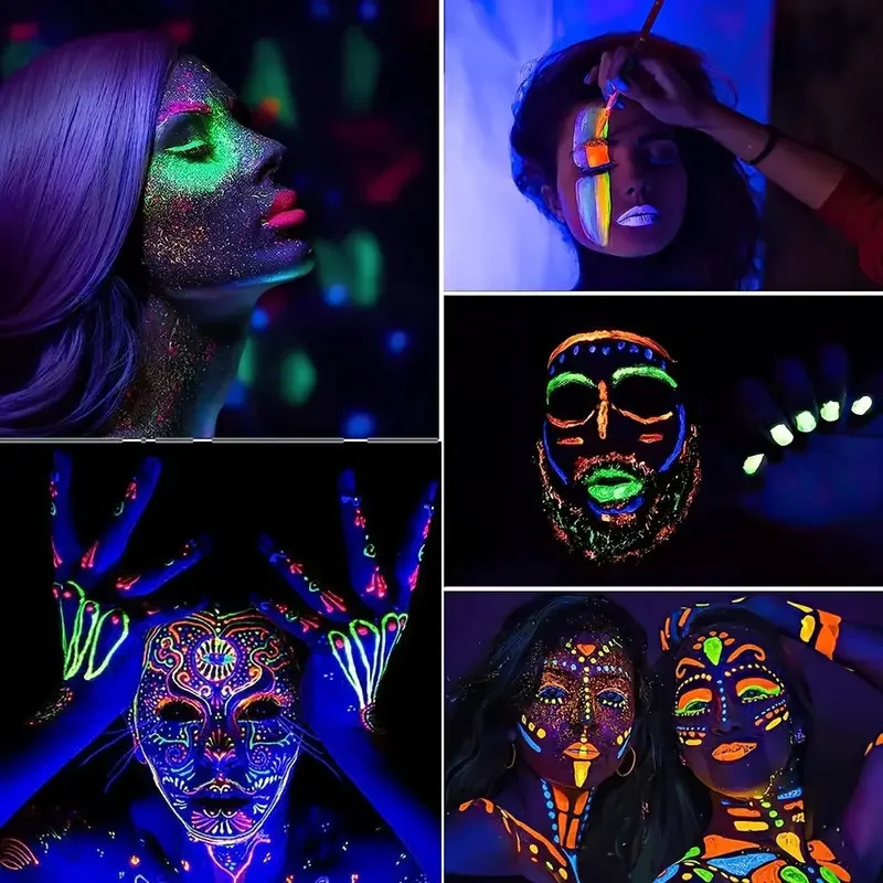 8-color 25ml UV neon face body paint neon fluorescent glow safe body paint for holiday parties Halloween makeup holiday parties 240829