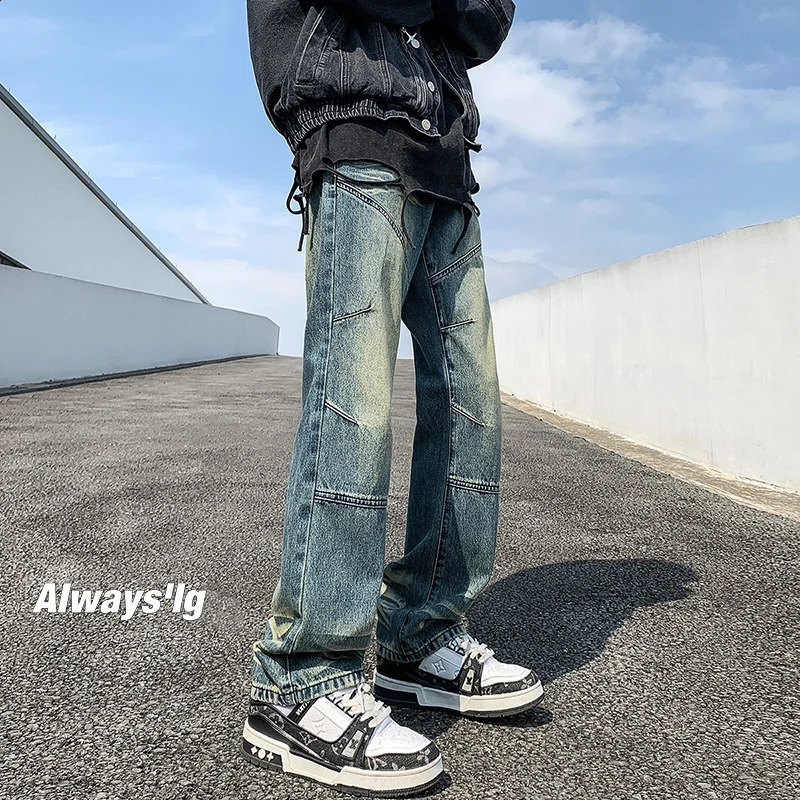 LAPPSTER Washed Y2k Streetwear Stacked Jeans Pants 2023 Striped Korean Fashions Chic Harajuku Hip Hop Brushed Denim 240826Z